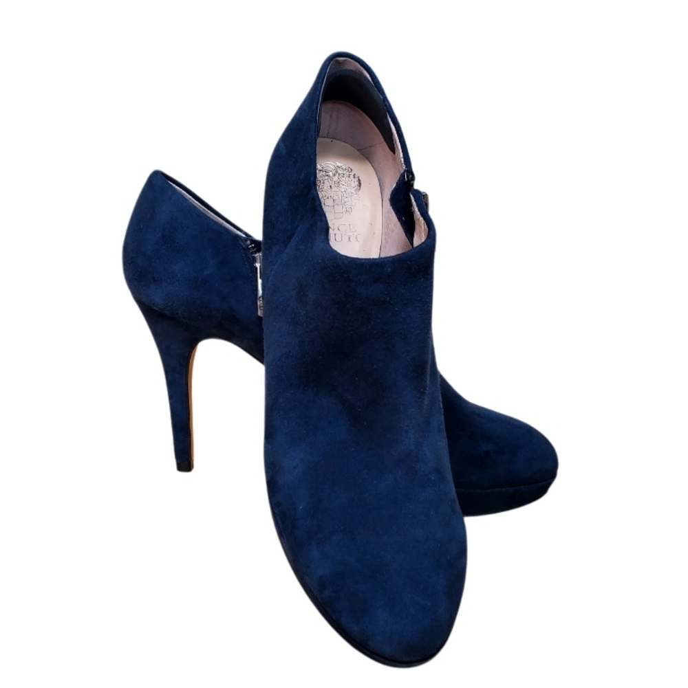 Vince Camuto Navy Suede High Heel Booties, Size 8.5